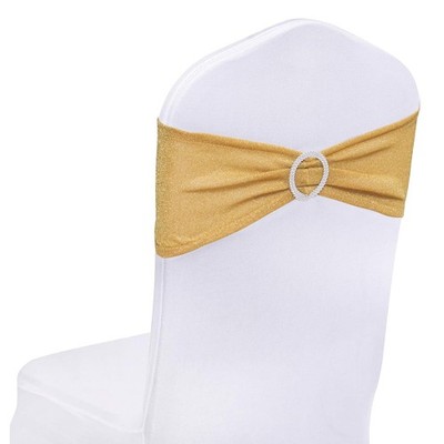 10 Pack Gold Spandex Chair Sashes Bows with Buckle Slider for Banquet Decor