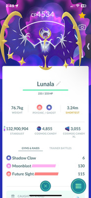 Pokémon Go!-Level 50 Lunala Maxed with 3 Move Trade go Fast Shipping 