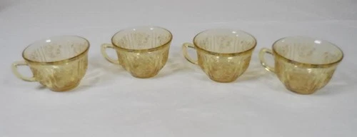Federal Depression Glass Sharon Cabbage Rose Amber Coffee/Tea Cup Lot/Set of 4