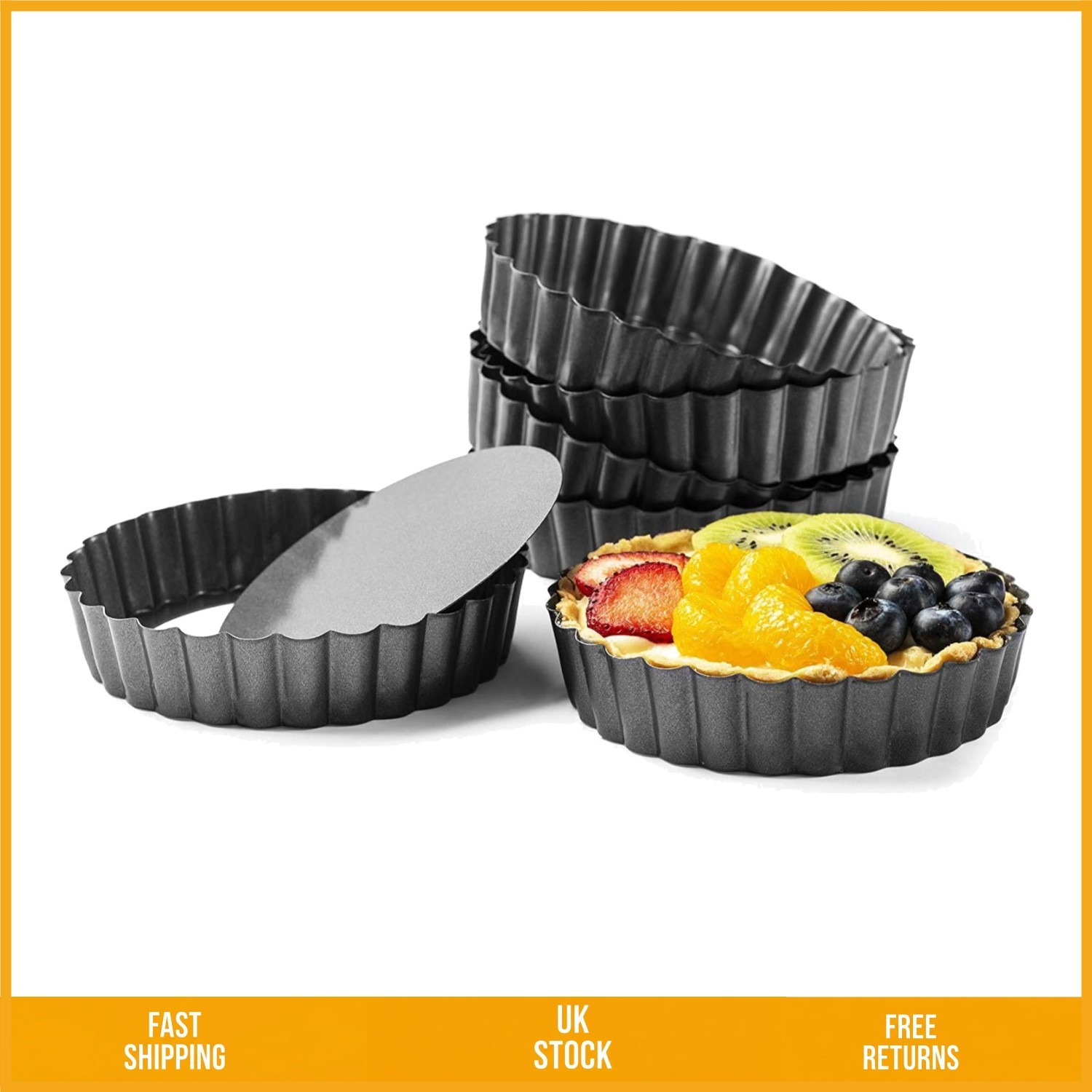Elegant Non Stick Mini Quiche Tart Pans Removable Base Carbon Steel 12cm 6Pcs