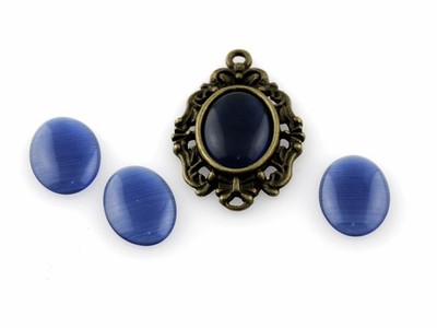 6 Cabochon Cateye Glas in dunkelblau, 14 x 10 mm