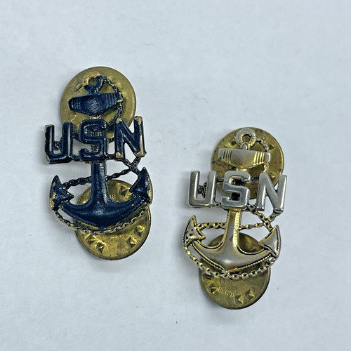 Vintage Military US Navy Chief Petty Officer Pins Marked "M-22-N" - Anchor
