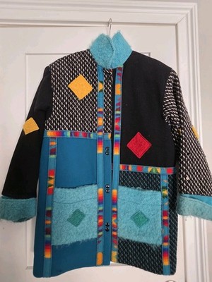 Vintage Coloratura Wool Southwestern Patchwork Multicolor Women's Coat Small/Mdm