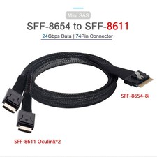 SlimSAS 8i SFF-8654 to 2x OCuLink 4i SFF-8611 Cable 1.0M USK