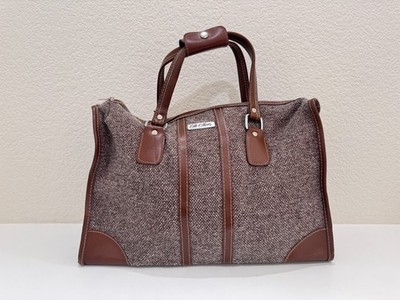 St. Moritz Women s Brown Tweed Duffle Travel Carry Bag Faux Leather Trim