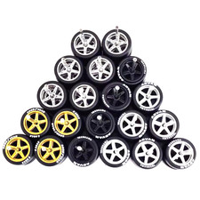 10 Sets Advan V2 5 Spoke 11mm Rims  Real Rider Rubber Tires For 1/64 Hot Wheels