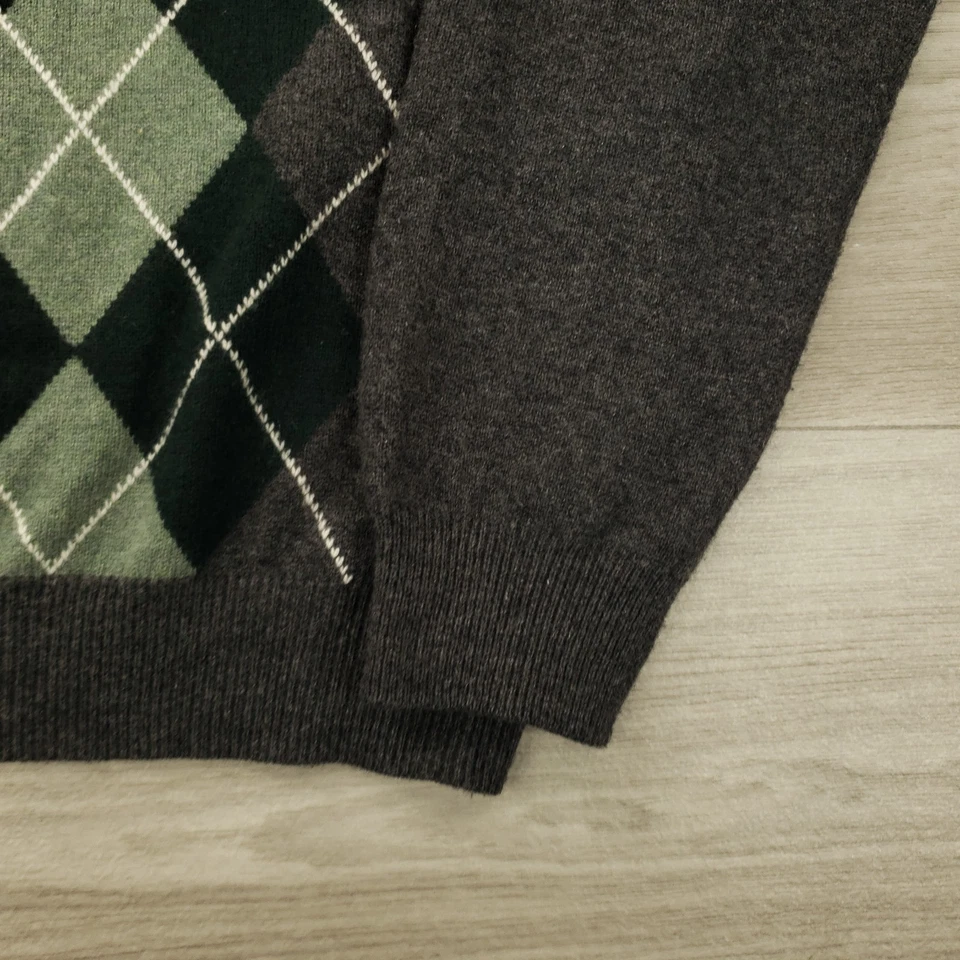 Suéter Joseph & Lyman Cashmere Para Hombre Pequeño Argyle Cuello en V Gris Verde Manga Larga Foto 3 de 4