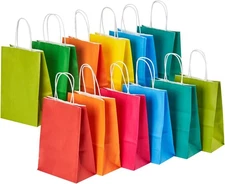 RACETOP 32 Pack Small Paper Gift Bags with 1 Count (Pack of 32), 8 Colors 