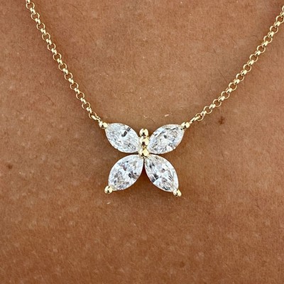 1.20 TCW Marquise & Round Lab Grown Diamond 14K Gold Butterfly Shape Necklace