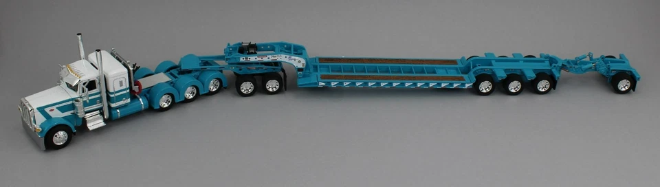 DCP 1:64 *TEAL & WHITE* Peterbilt 389 36" Flattop HEAVY HAUL Lowboy Jeep Stinger - Image 2 of 4
