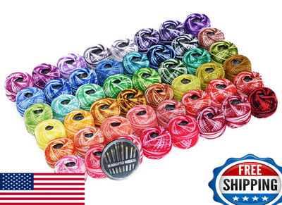 48 Pearl Cotton Yarn Variegated Colors Crochet Thread Set Ball 5g per Balls Rain