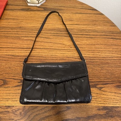 Vintage 80s Black Handmade Zenith Genuine Leather  Shoulder Clutch With Strap Ex