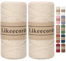 100 Cotton Macrame Cord 2mm 350 Yards - Braided Crochet Yarn for Knitting, Apri