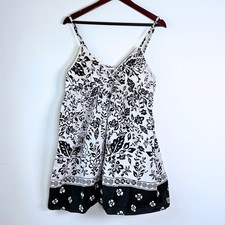Y2K Vintage Floral Cotton Sundress Juniors XL Black White Beachy Smocked Dress