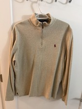 Polo Ralph Lauren Beige Knit Cotton 1/4 Zip Mock Neck Sweater Men's Size M