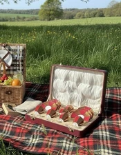 ART DECO Picnic Boxed GIFT Tea Set Sterling Spoons Mappin & Webb & Royal Doulton