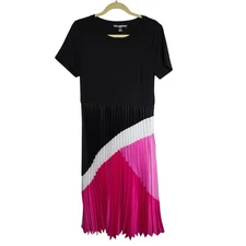 Karl Lagerfeld Paris Black Pleated Colorblock Midi Dress Size M Career Party Fun