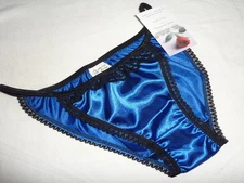 SHINY SATIN SEXY TANGA BRIEF PANTY ROYAL BLUE  Handmade French lingerie gift