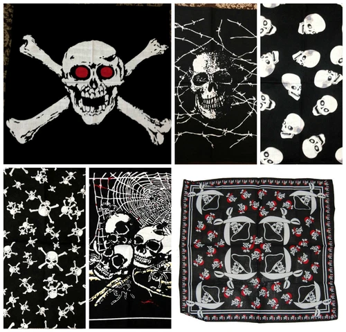 Multi-Colour Skull Cotton Bandana Scarf - Cowboy Biker Style 21"x21"