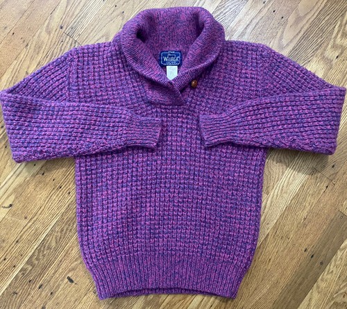70s/80s WOOLRICH Women’s Wool SHAWL Neck Sweater.marbled Pink/purple.small