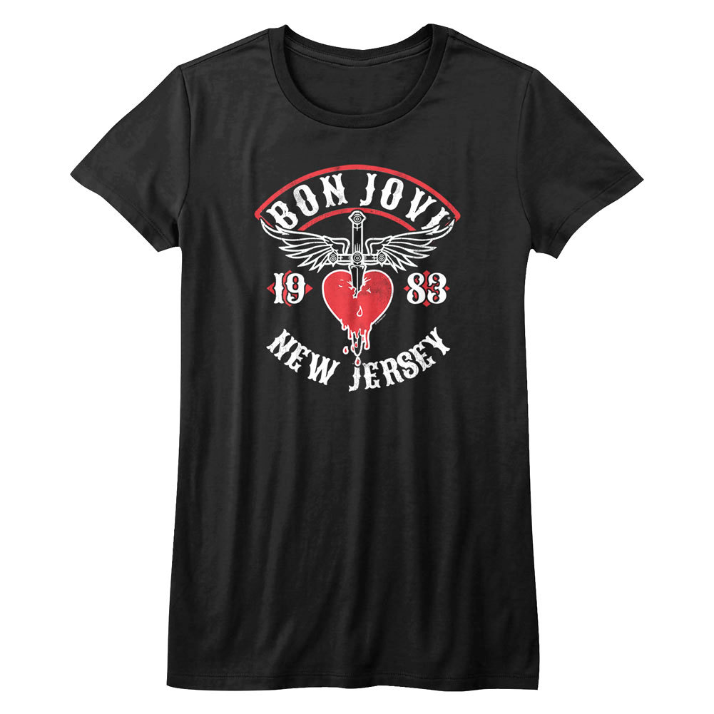 Bon Jovi New Jersey 1983 Tour Women's T Shirt Rock Band Album Concert Merch  Top