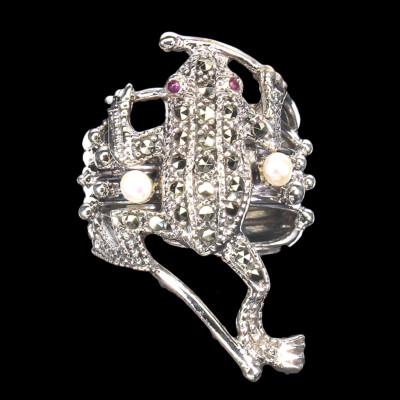 925 Sterlingsilber Ring Rund Rubin Perle Markasit Frog Edelstein Schmuck Sz 8.5