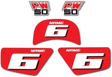 YAMAHA PW50 1986 1987 RESTORATION STYLE TANK DECALS AND NUMBER PLATE BACKGROUNDS