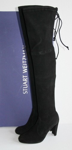 $798 Stuart Weitzman HIGHLAND Black Suede Over The Knee OTK Boots 9