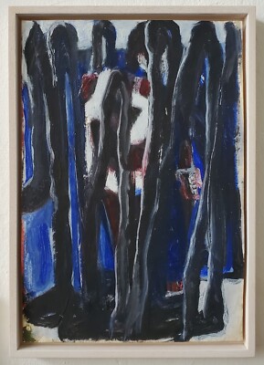 Gemälde Öl Mischtechnik Figurativ Menschengruppe Thomas Hartmann 1984