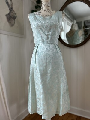 True Vintage 1960 Dress Brocade Damask Roses Sea Foam Green Wiggle Sz S |  eBay
