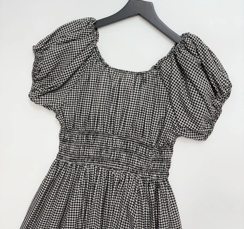 Vestido midi de mujer Doen a cuadros manga abullonada línea A - Imagen 6 de 13