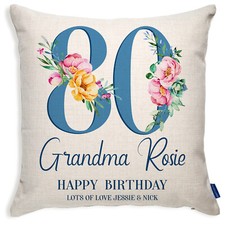 Personalised 80th Birthday Cushion Cover Floral Grandma Auntie Mum Gift BC05