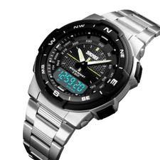Mens Watch Analog Digital Watch Date Waterproof Steel Strap Quartz Sport Watches