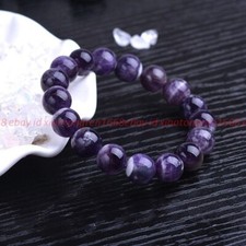 12mm Amethyst Stone Beads Bracelet Purple Crystal Stretch Bracelet Handmade 7-9"