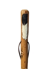 Walking Stick, Eagle Feather Carving, Hand-carved Hiking Staff, Made in USA