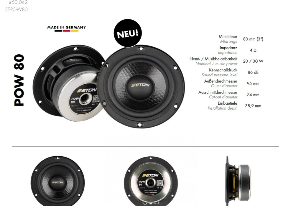 ETON POW80 midrange driver 80 mm (3"), midrange car speakers 1 pair woofer Foto 4 de 4