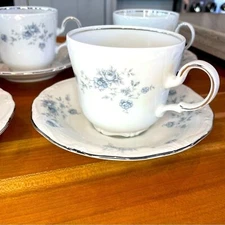 Johann Haviland Bavaria Germany Cup and Saucer Blue White Silver Set of 5