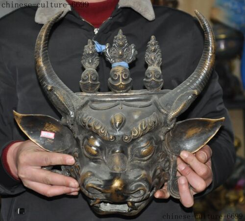 Tibet bronze crâne de Shantou tête de bœuf divinité exorcisme statue conquérant de la mort masque - Photo 1/8