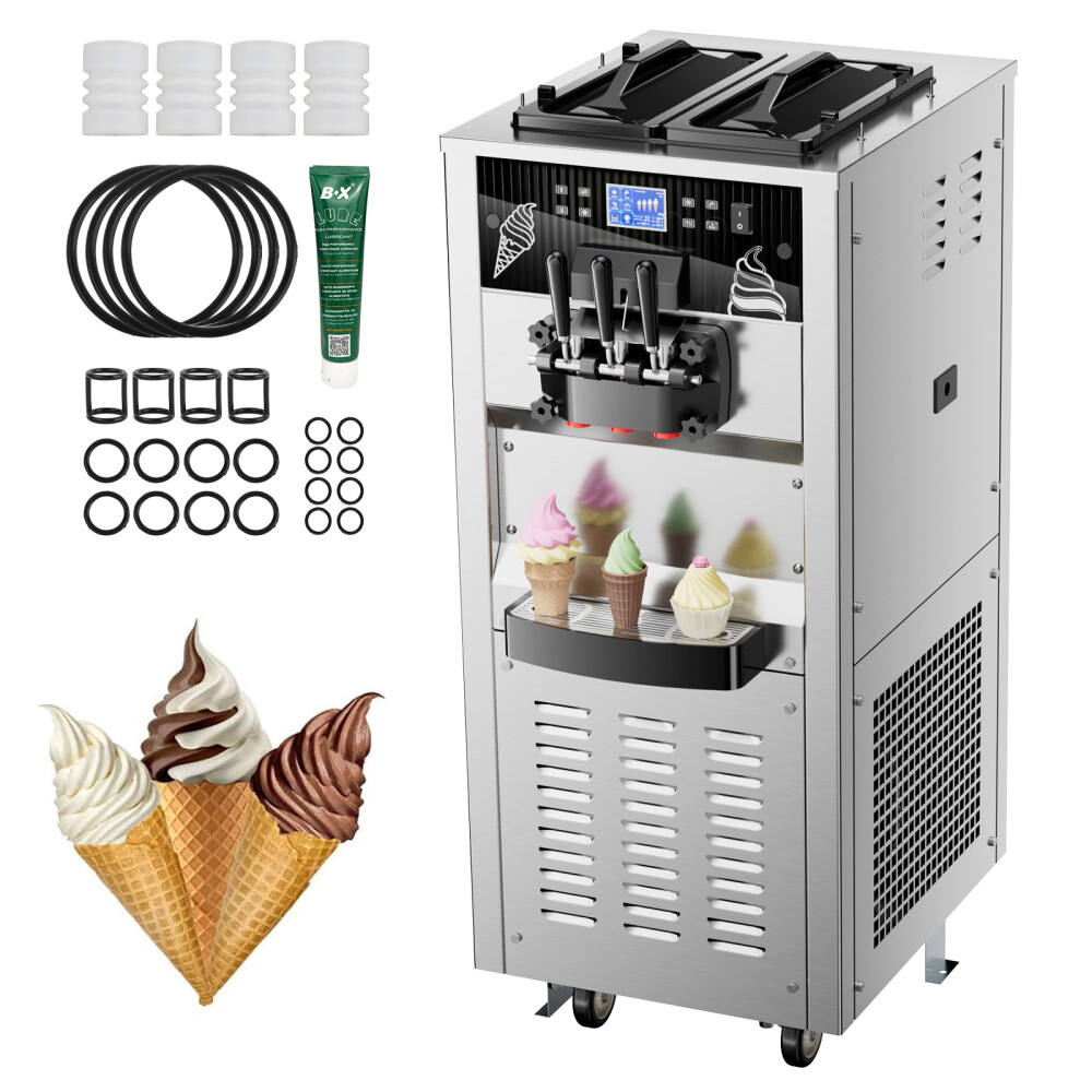 Commercial Ice Cream Machine 3-Flavor Countertop Soft Serve Ice Cream Maker 24L