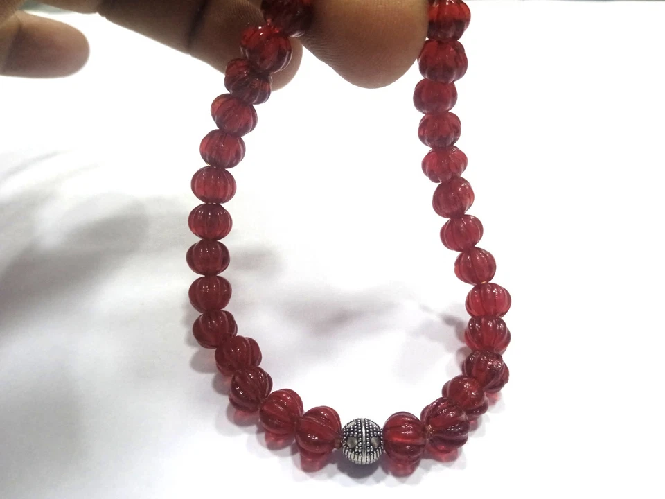 PULSERA COLGANTE METAL CUENTAS TALLADAS SANDÍA COLOR RUBÍ 6-7MM 7" PULGADAS Foto 4 de 4