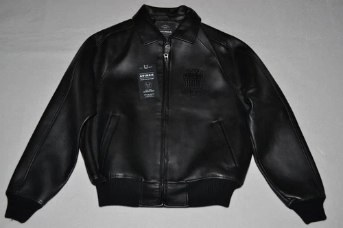AUTHENTIC Avirex Icon Leather A1 BOMBER Jacket MENS ALL BLACK NEW ALL SIZES