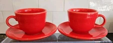 4 Piece Set Fiestaware Scarlet Red Cups & Saucers Homer Laughlin EUC!