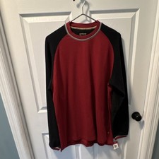 Arrow Men's Red Black Pullover Sweater Elbow Patch Crew Neck Long Sleeve Size L