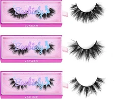 Barbiely 3D Mink False Faux Eyelashes Full Volume Wispy Strip Lash Set 3 Pairs