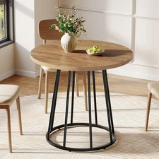 Round Dining Table for 2-4, 31.5'' Small Circle Kitchen Table with Metal Base