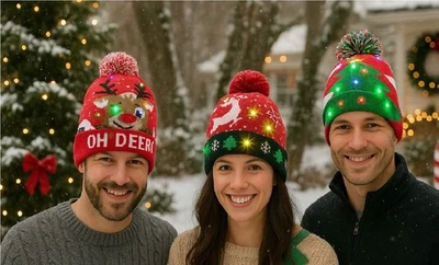 MB MÜLLER 3er Set LED Mütze Oh Deer & Rentier & Tanne Weihnachtsmütze Mützen Weihnachten