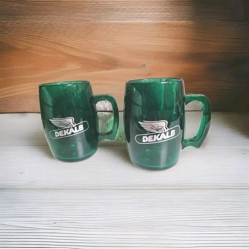 DEKALB Advertising Mug Set of 2 Green Cups Vtg