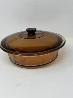 VTG Vision Corning Ware Round Casserole Cookware w/ Lid V-32-B -Amber-1.5 qts