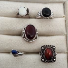Lot of 5 Vintage Sterling Silver Rings Bands w/ Gems