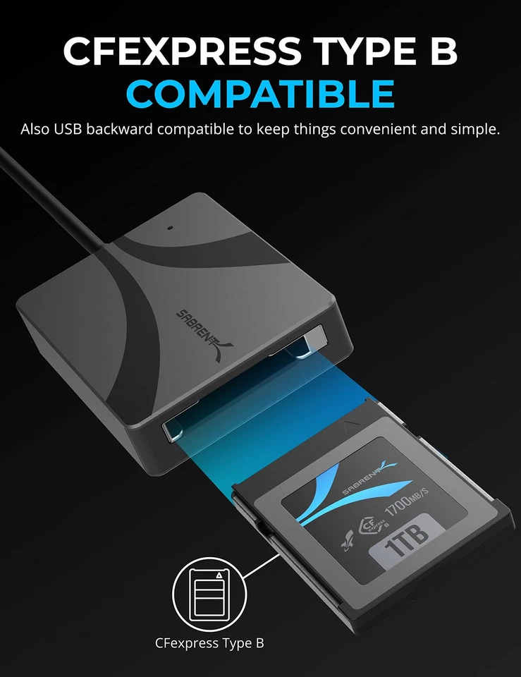 Sabrent Usb C Cfexpress Type B Card Reader High Speed Transfer Cr Cfxb - Image 4 of 4